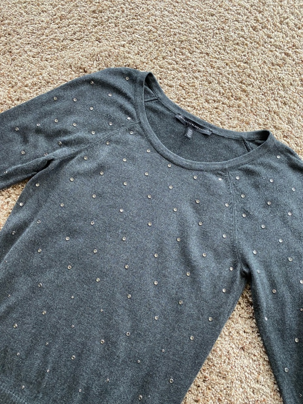 White House Black Market 3/4 Sleeve Studded Sweater